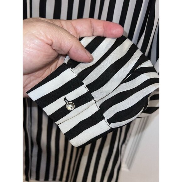 MAJE Black Ivory Striped Long Sleeve Hidden Button Blouse Sz 3/ L - Picture 6 of 13